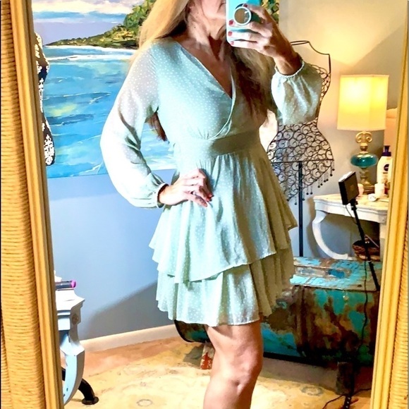 Japna,Sea-Foam,Soft Layers in Sheer Dotted Swiss,Lovely Sleeves, Cross Chest! - Picture 5 of 11